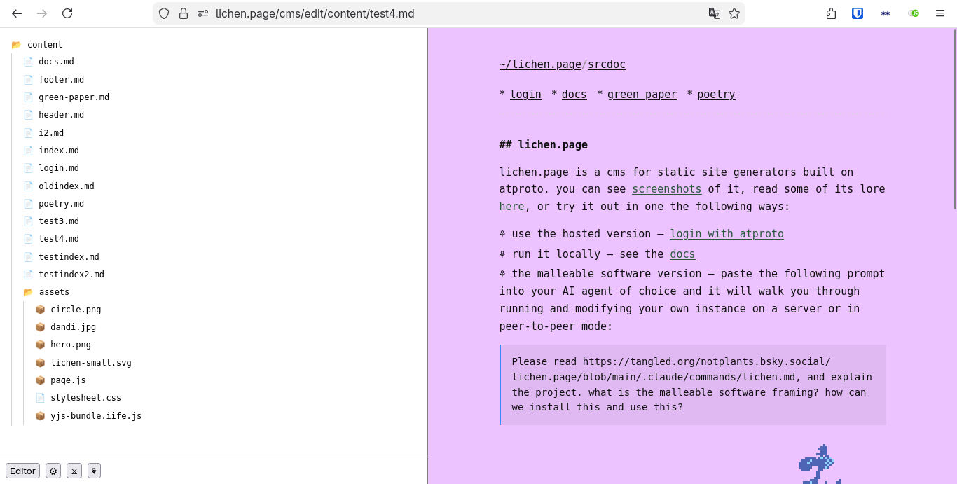 CMS editor with file tree sidebar and live preview